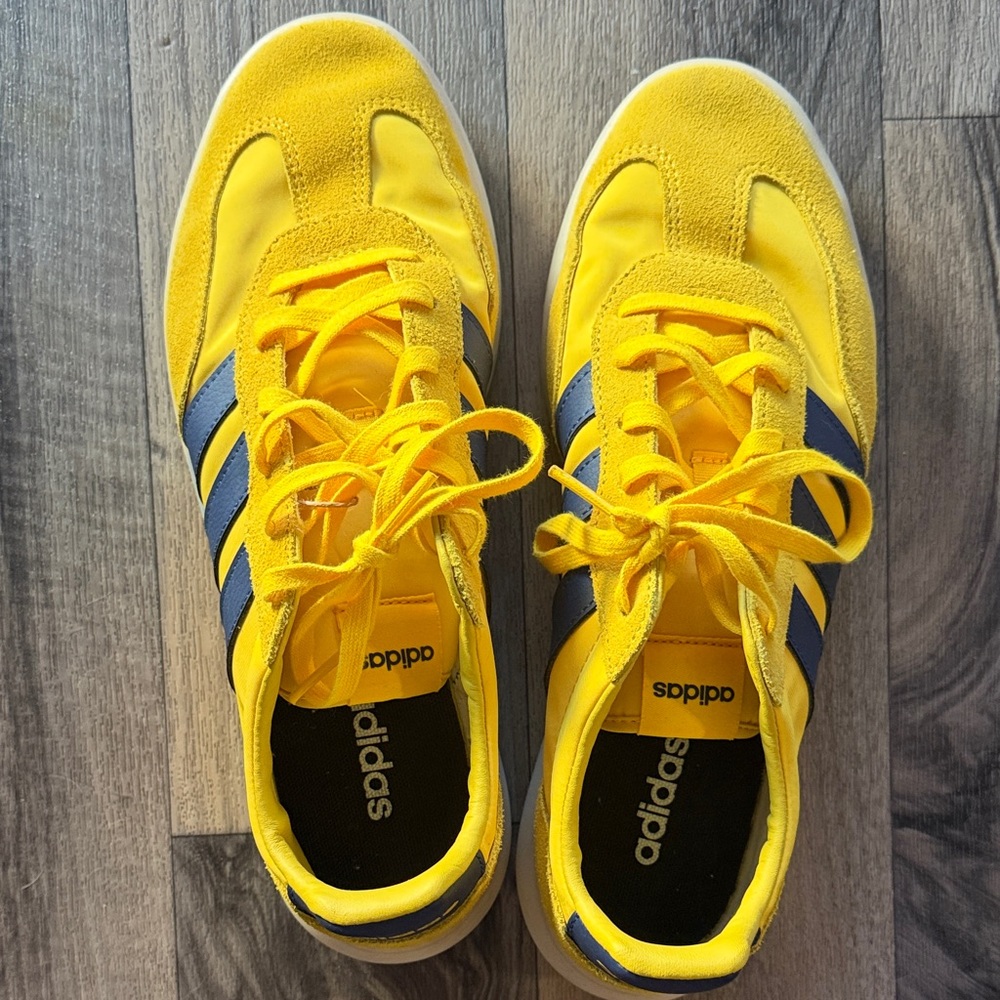 adidas Bright Yellow Sneakers with Navy Stripes
